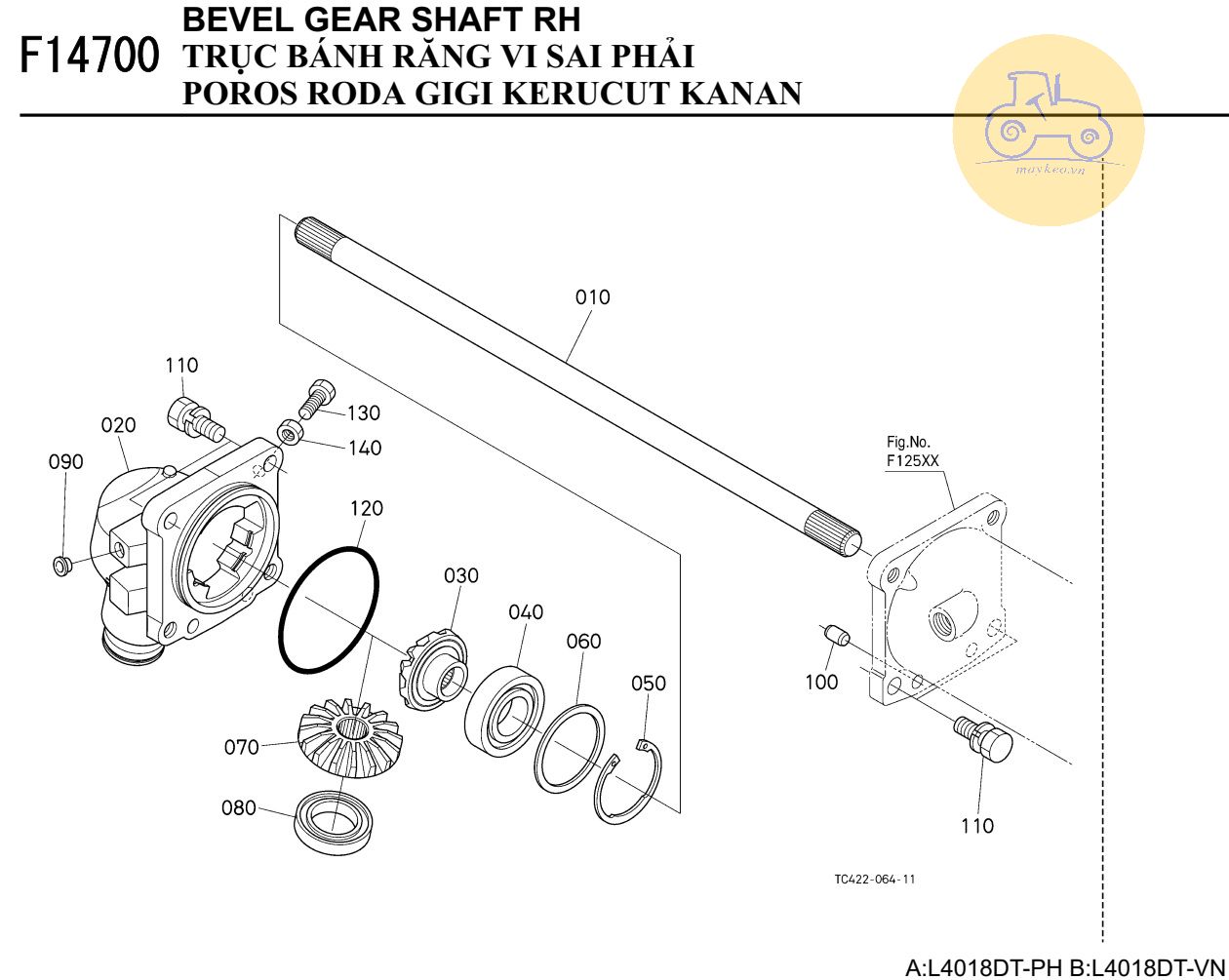 Trục bánh răng vi sai phải